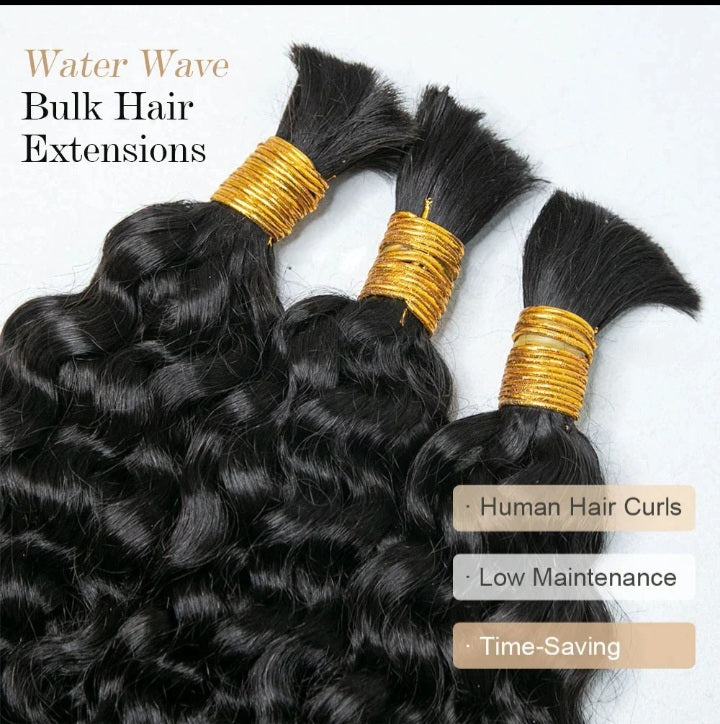 Water Wave Bulk Hair For Braiding #1B Natural Black