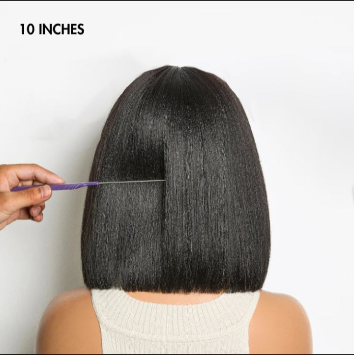 PJ Hair 150% Density Put On and Go Layered Cut Minimalist Lace Bob Wig Yaki Straight 10"
