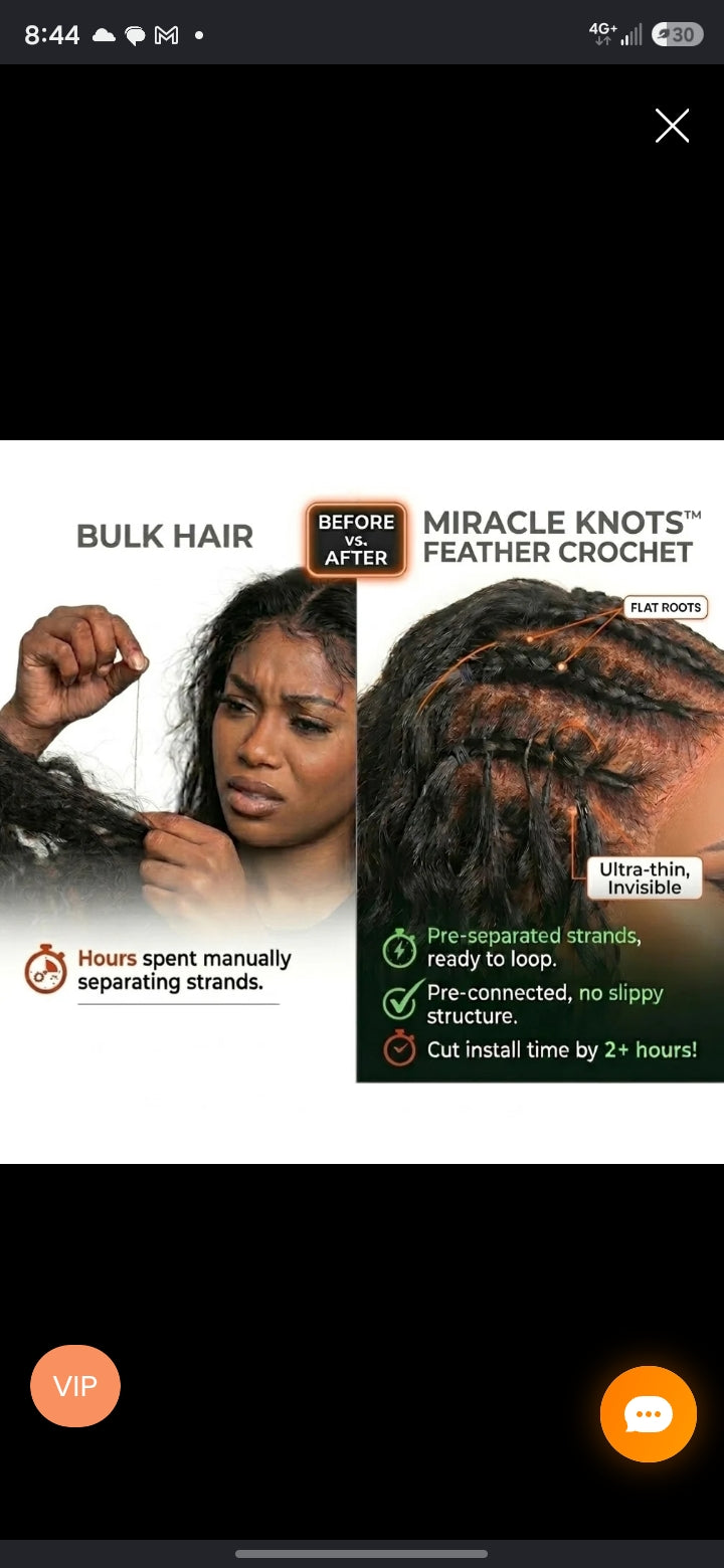 Human Feather Crochet Hair Burmese Curly - Pre-Separated Knotless Crochet-16inches