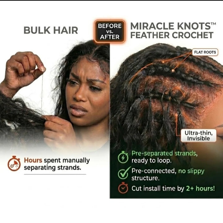 Human Crochet Feather-Hair Deep Wave with No Spiral Ends - Pre-Separated Knotless Crochet Braids for Seamless Blending