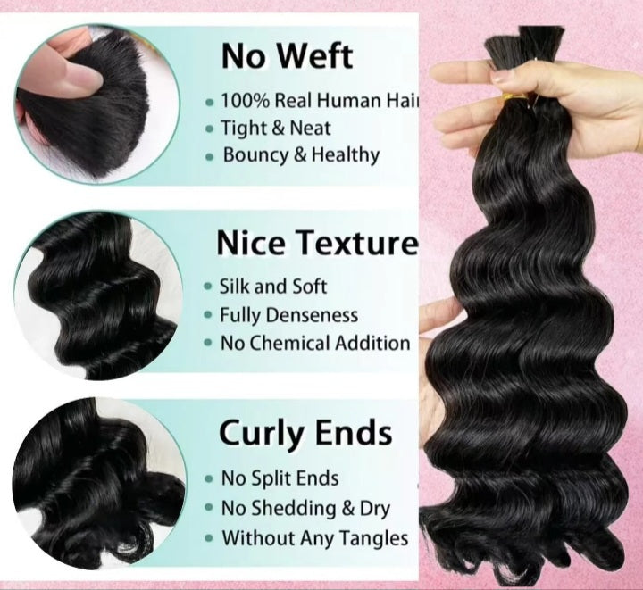 Loose Wave Bulk Hair For Braiding #1B 16"