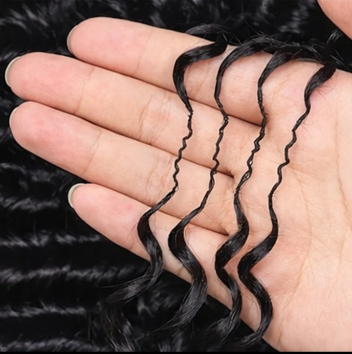Knots Human Feather Crochet Hair Deep Wave with No Spiral Ends - Pre-Separated Knotless Crochet Braids for Seamless Blending- 14inches