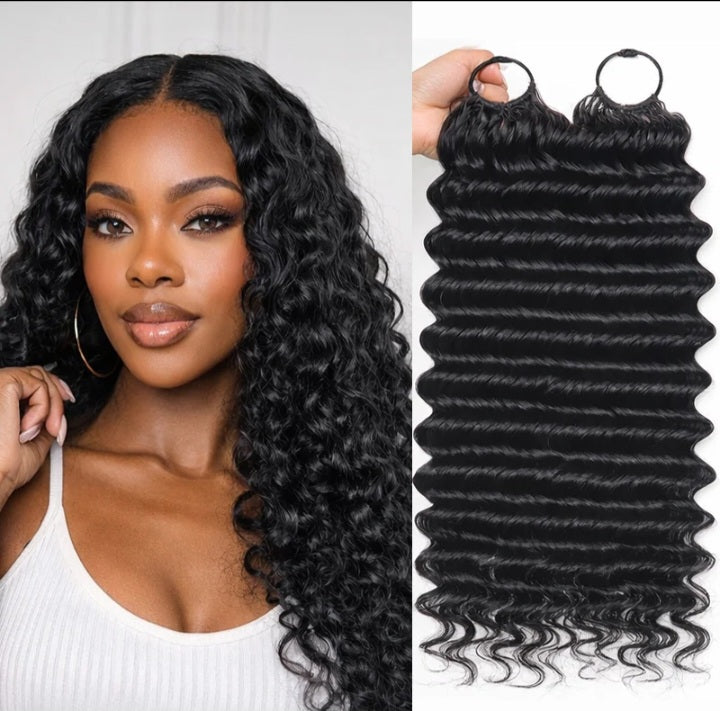 Knots Human Feather Crochet Hair Deep Wave with No Spiral Ends - Pre-Separated Knotless Crochet Braids for Seamless Blending- 14inches