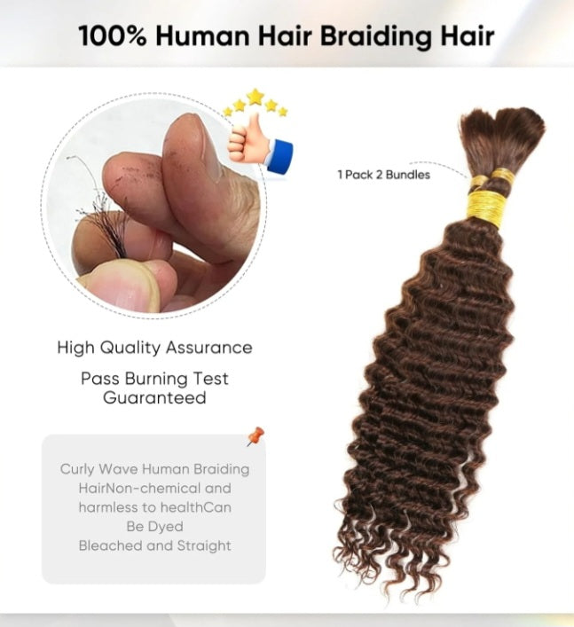 Deep Wave Bulk Hair For Braiding #4 Color 16"